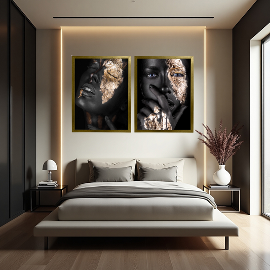 Kit 2 Quadros: Elegância Dourada