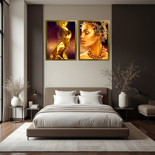 Kit 2 Quadros: Luxo Dourado