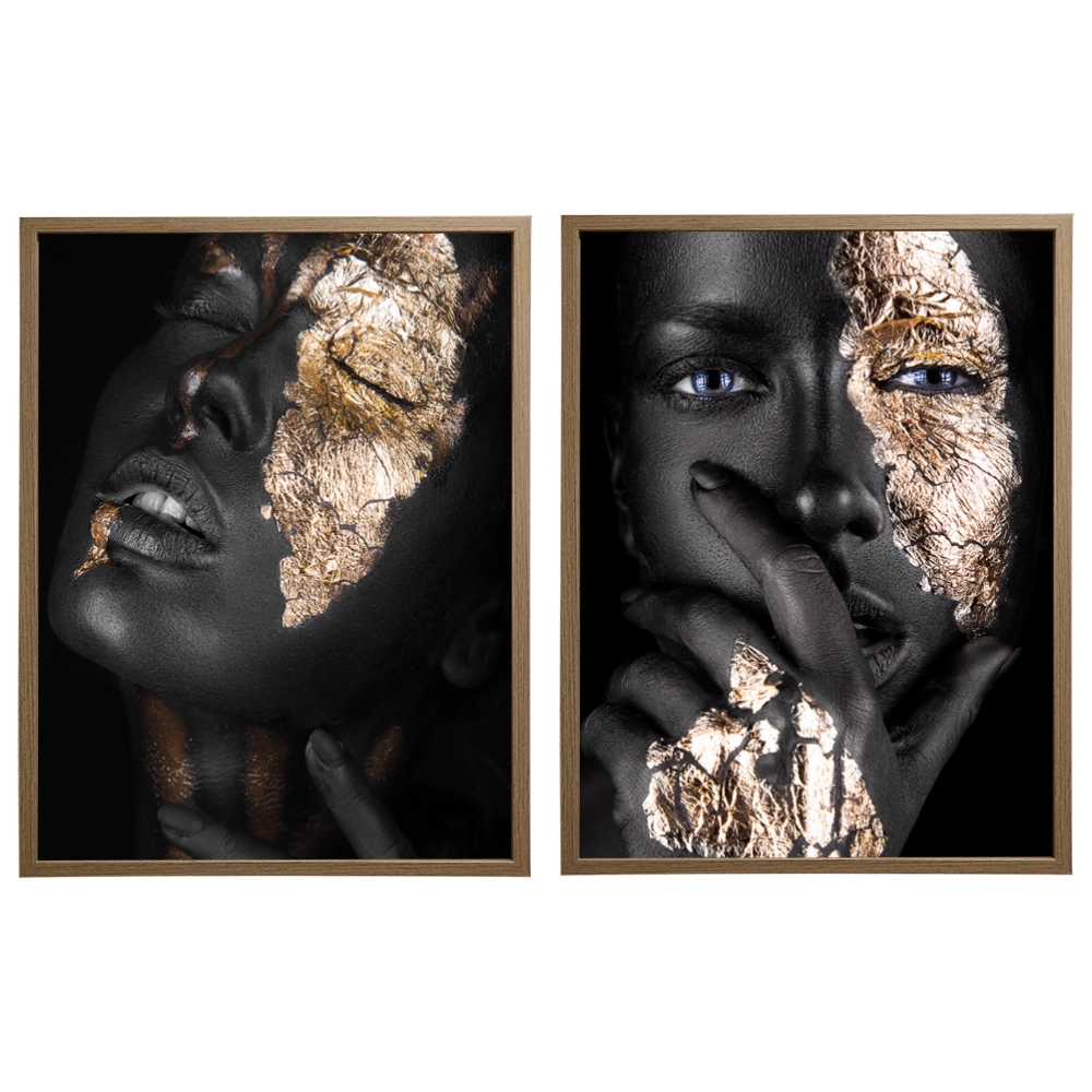 Kit 2 Quadros: Elegância Dourada