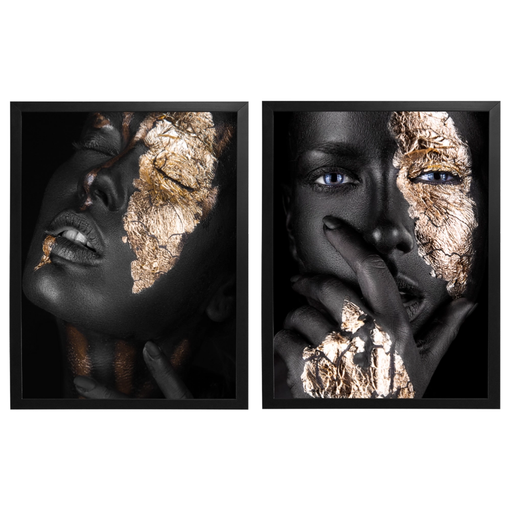 Kit 2 Quadros: Elegância Dourada