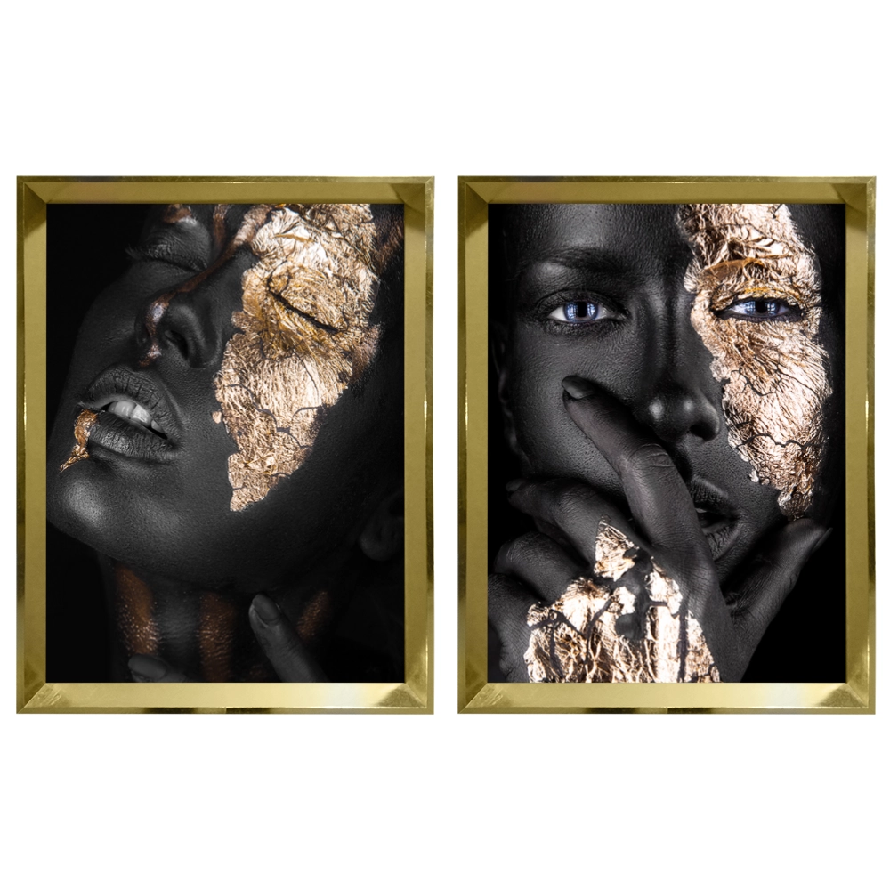Kit 2 Quadros: Elegância Dourada