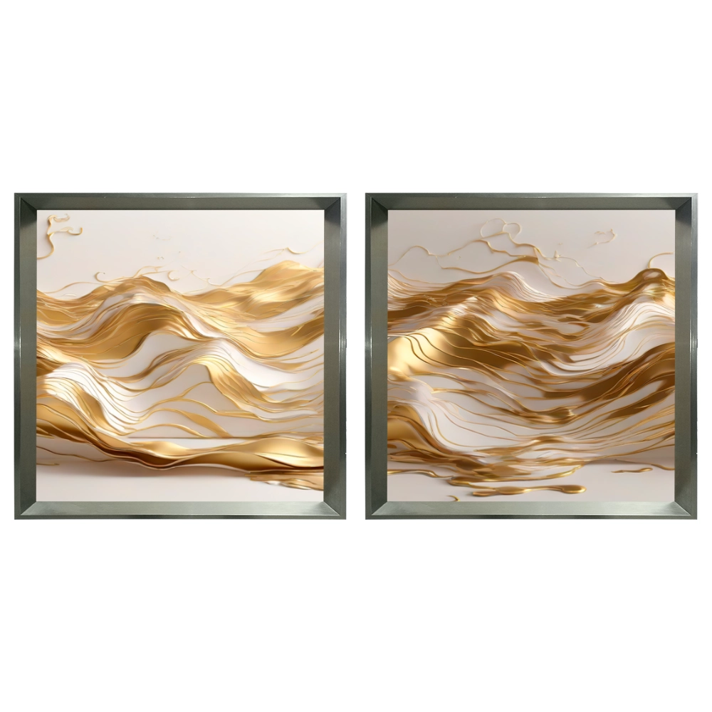 Kit 2 Quadros: Onda Dourada- Ondulações