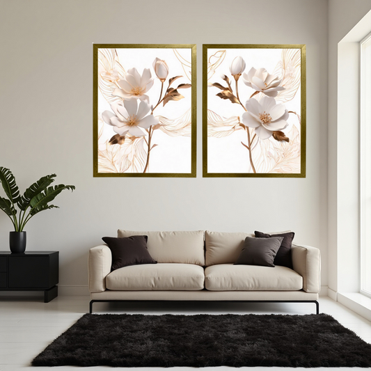 Kit 2 Quadros: Floral Elegância Fluida