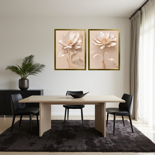 Kit 2 Quadros: Floral Elegância Dourado