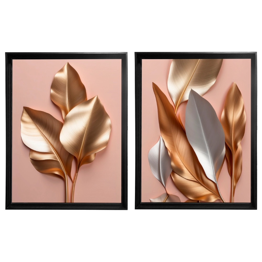 Kit 2 Quadros: Floral Ouro e Rosé