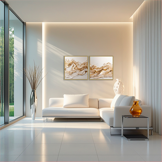 Kit 2 Quadros: Fluxo Dourado