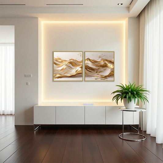 Kit 2 Quadros: Onda Dourada- Ondulações