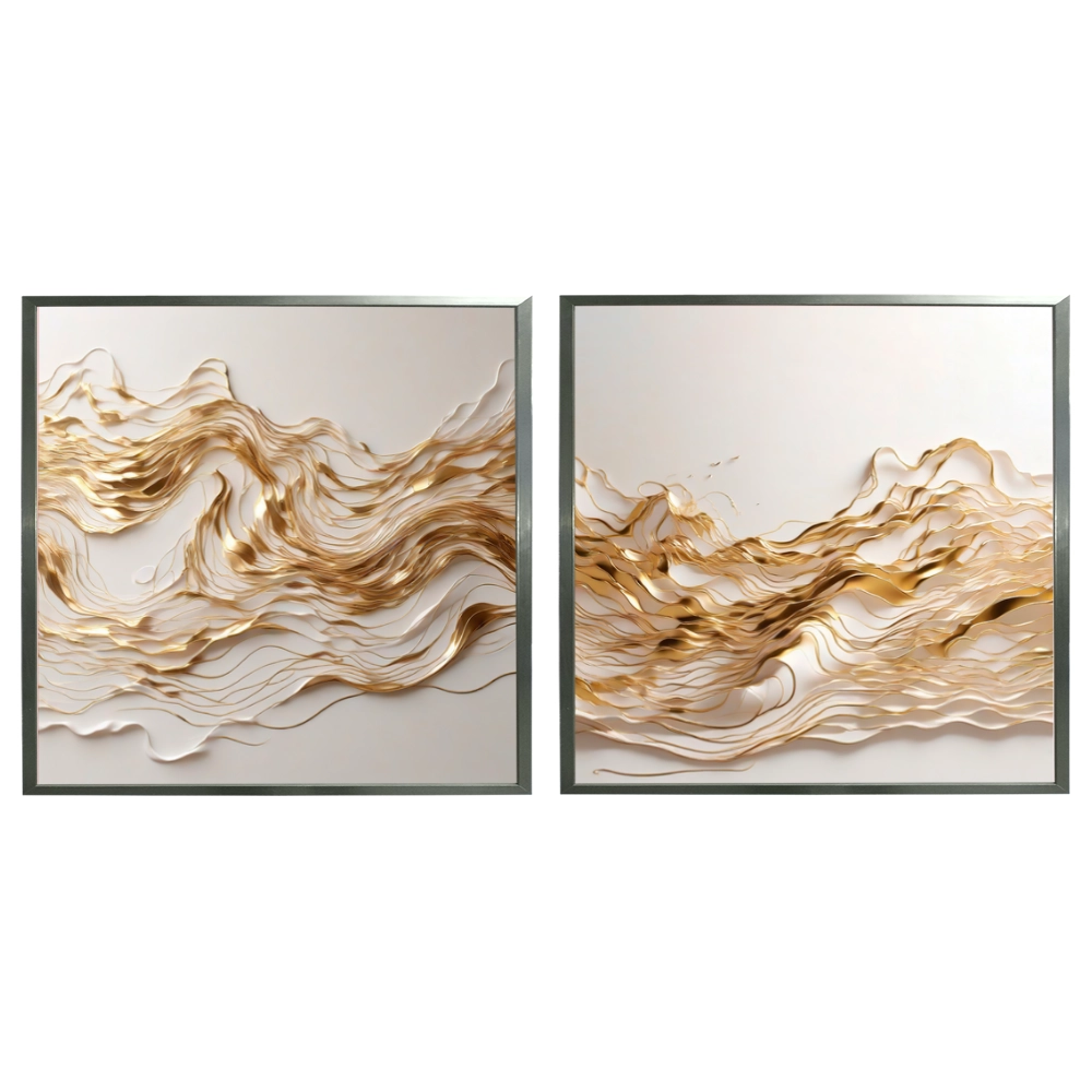 Kit 2 Quadros: Fluxo Dourado