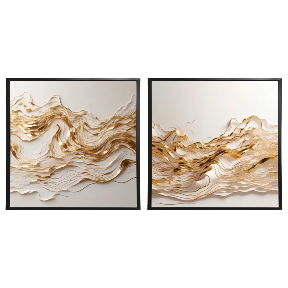 Kit 2 Quadros: Fluxo Dourado
