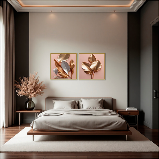 Kit 2 Quadros: Floral Metálico Gracioso