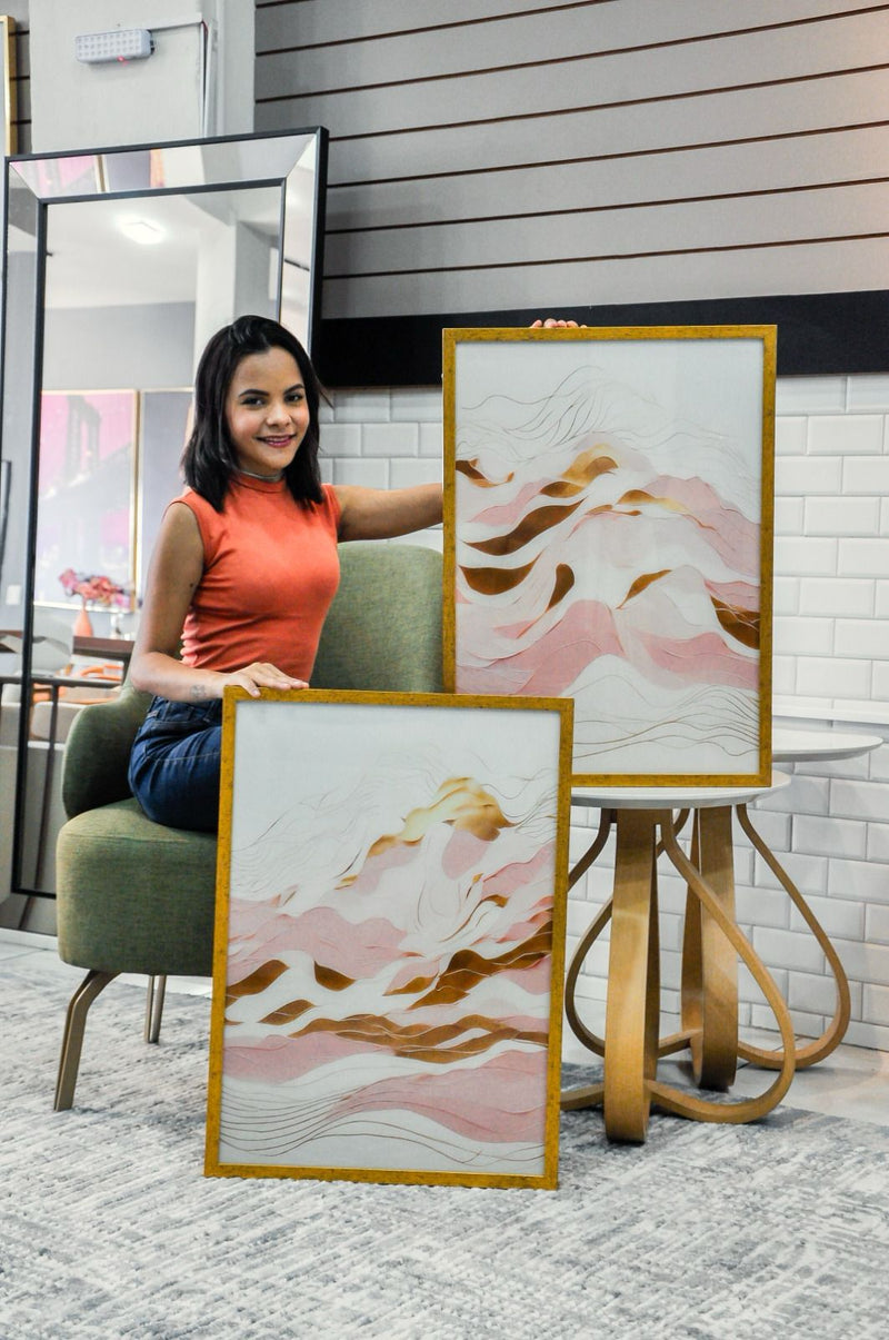 Kit 2 Quadros: Abstrato Brumas Rosadas - 50x70