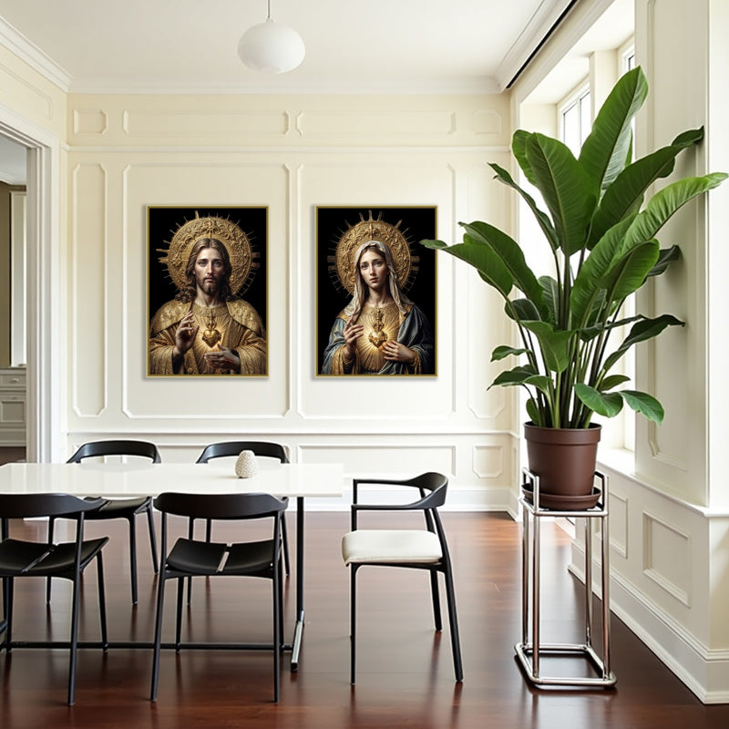 Kit 2 Quadros: Sagrado Coração de Jesus e Maria - 50x70