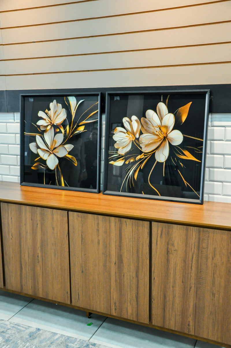 Kit 2 Quadros: Flores da Noite - 60x60