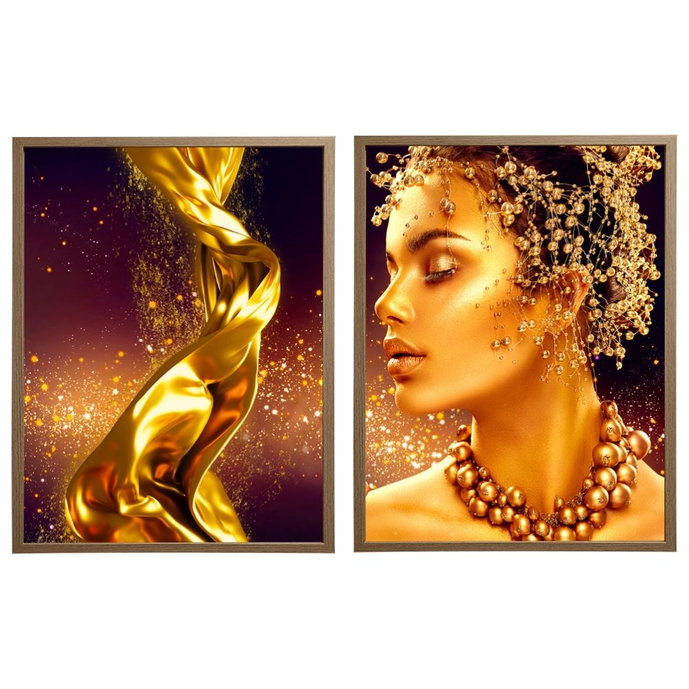 Kit 2 Quadros: Luxo Dourado