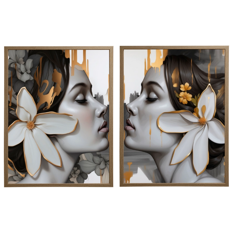 Kit 2 Quadros: Floral - Arte Moderna em Tons Neutros