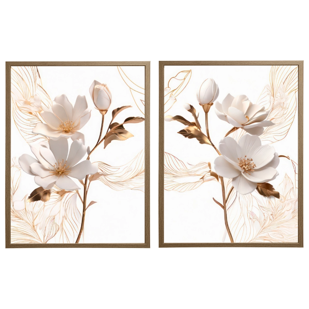 Kit 2 Quadros: Floral Elegância Fluida