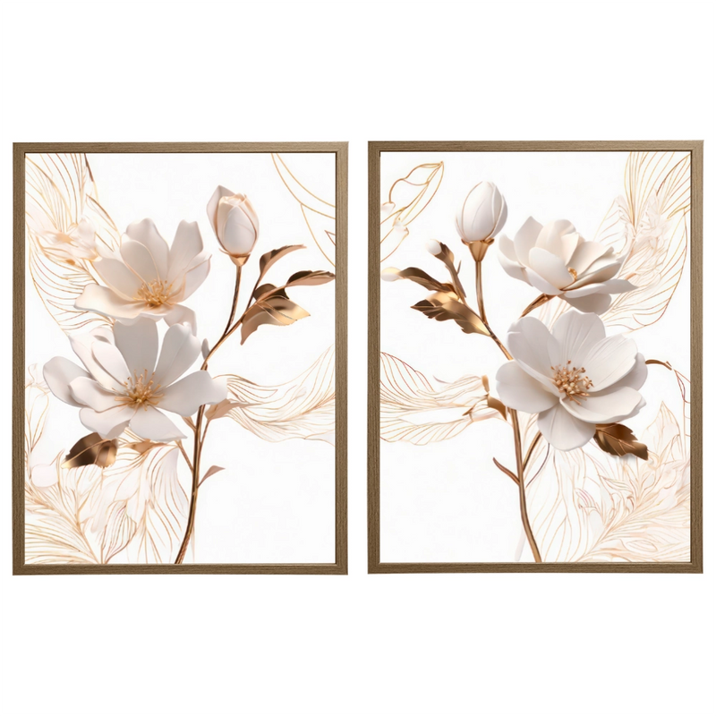 Kit 2 Quadros: Floral Elegância Fluida