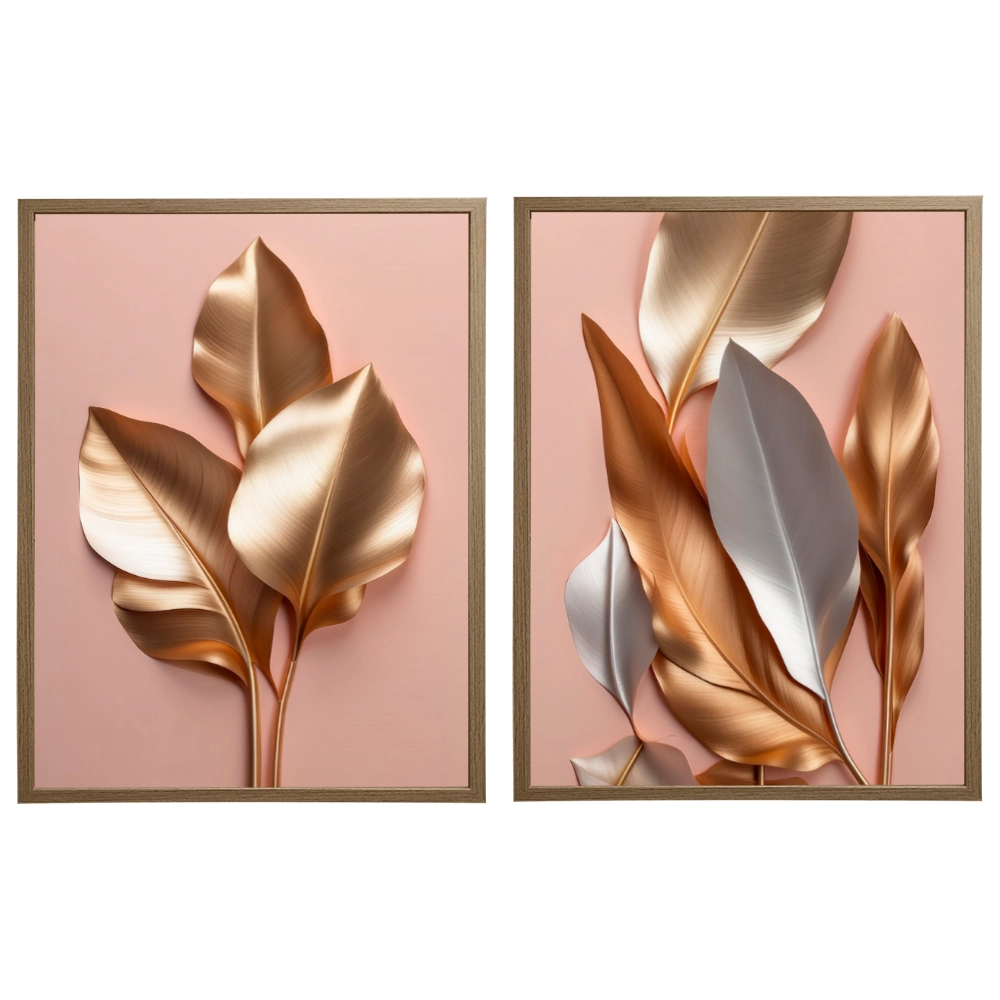 Kit 2 Quadros: Floral Ouro e Rosé