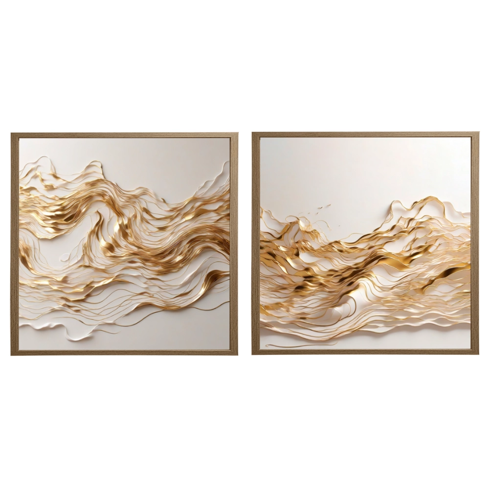 Kit 2 Quadros: Fluxo Dourado