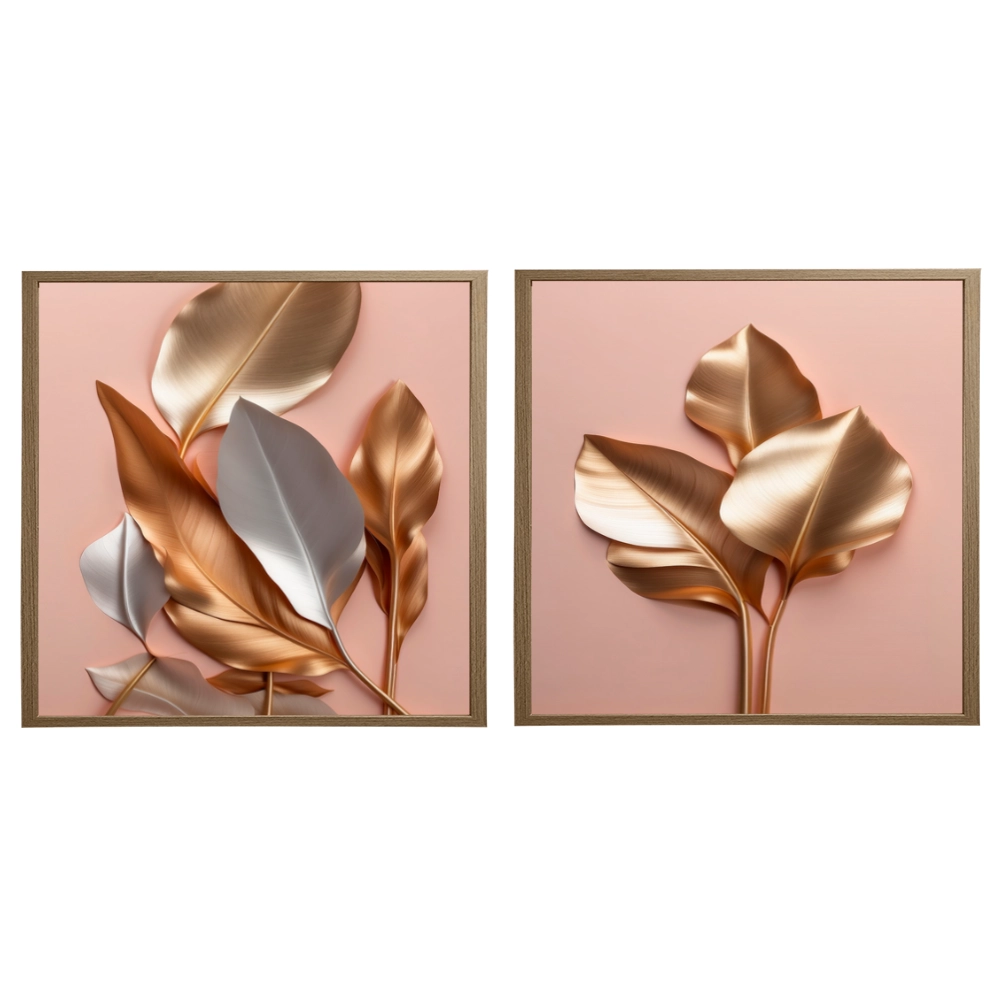 Kit 2 Quadros: Floral Metálico Gracioso