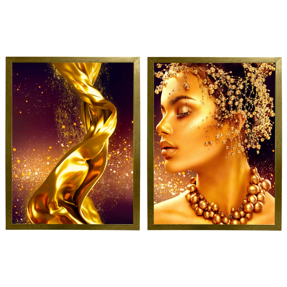 Kit 2 Quadros: Luxo Dourado