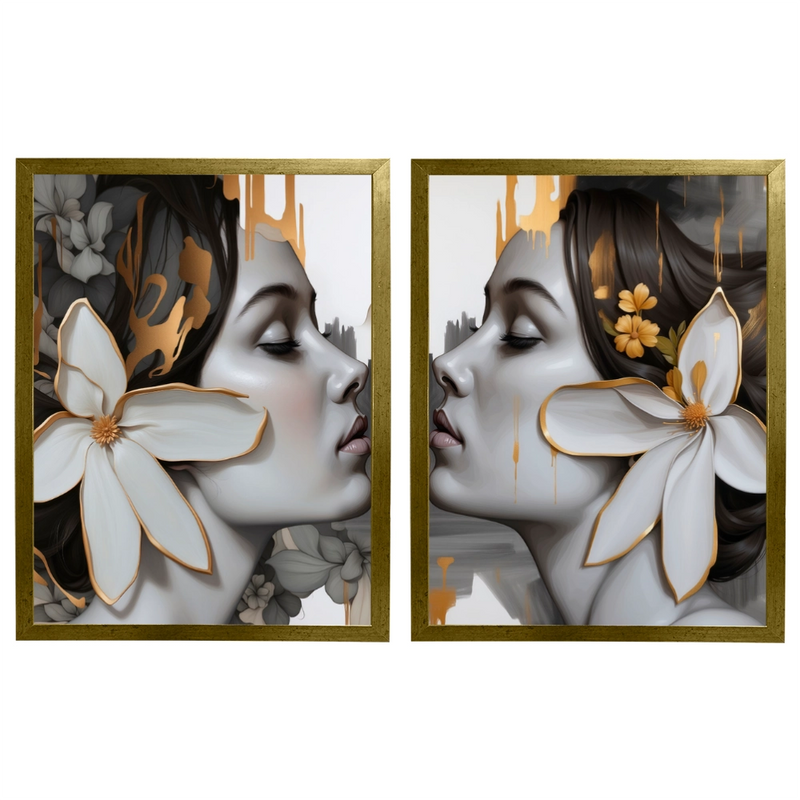 Kit 2 Quadros: Floral - Arte Moderna em Tons Neutros