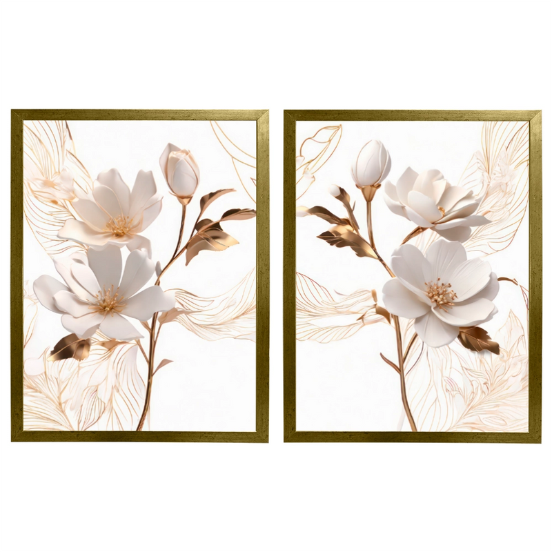 Kit 2 Quadros: Floral Elegância Fluida