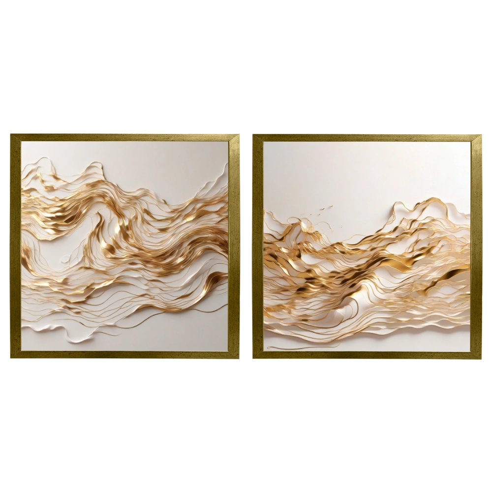 Kit 2 Quadros: Fluxo Dourado