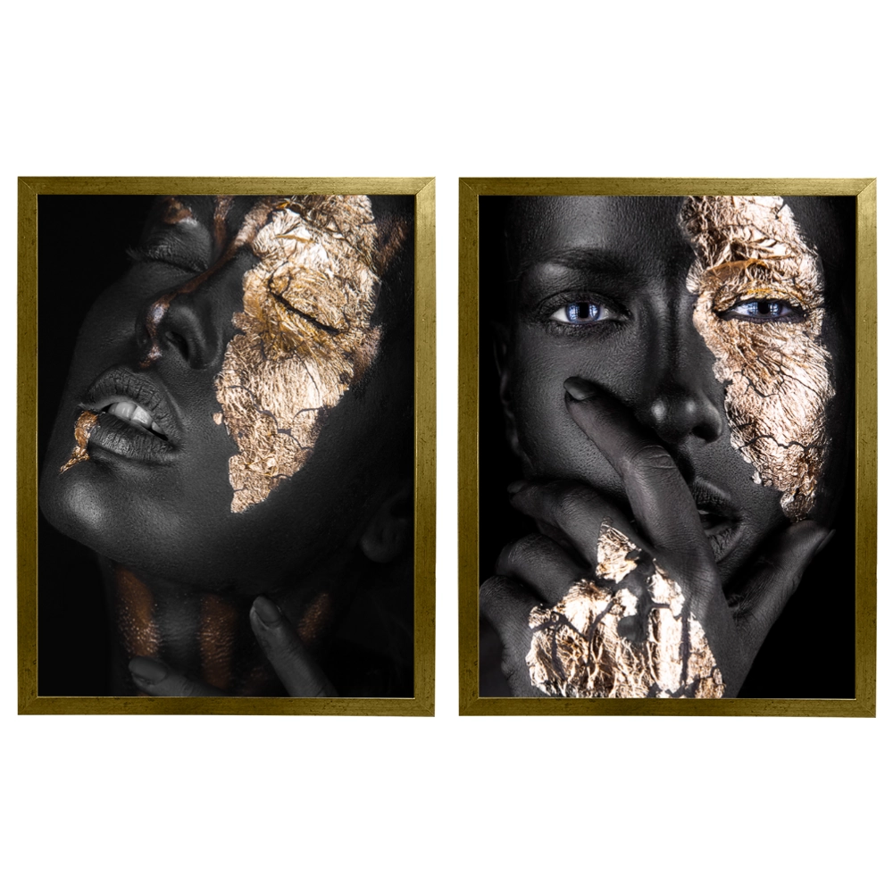 Kit 2 Quadros: Elegância Dourada