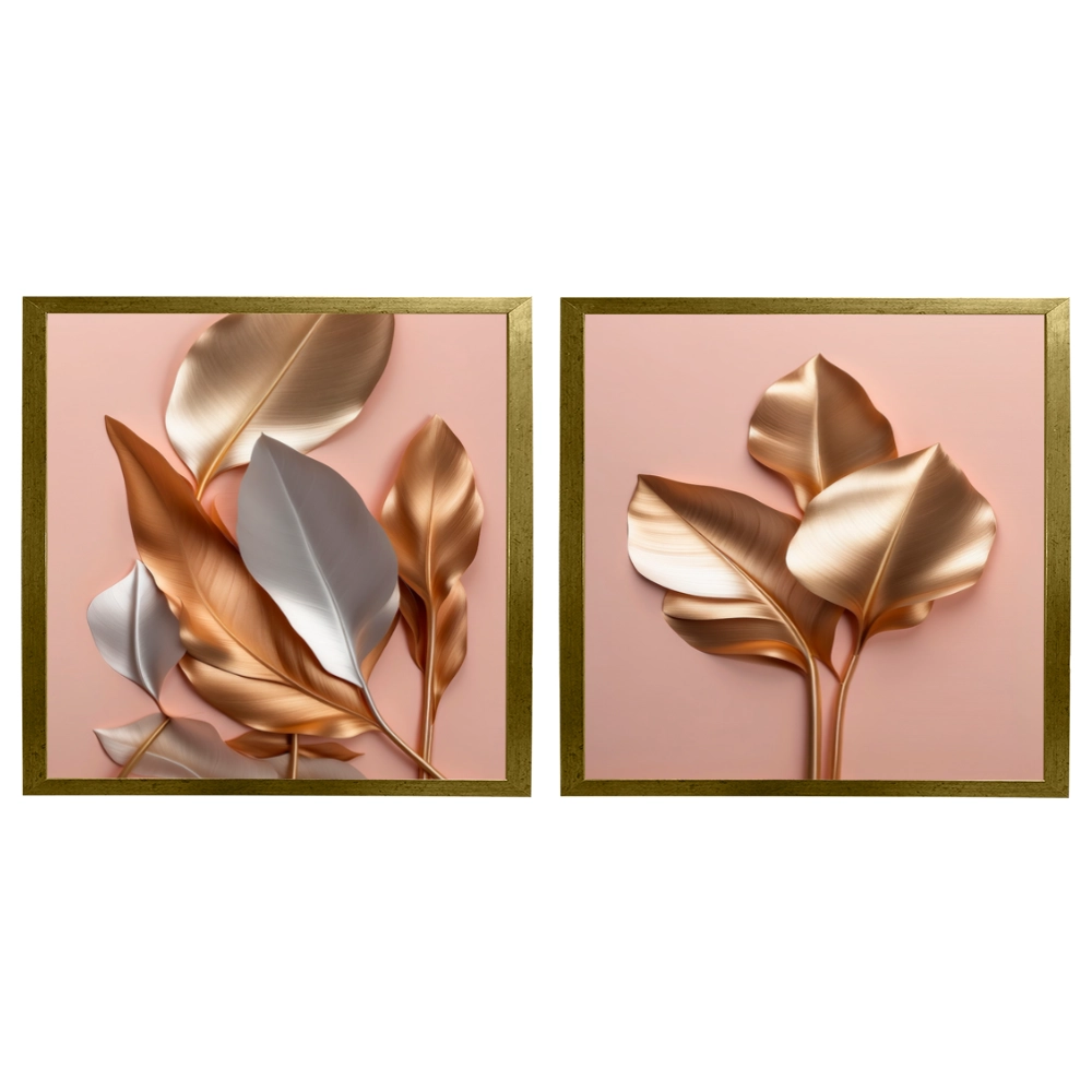 Kit 2 Quadros: Floral Metálico Gracioso