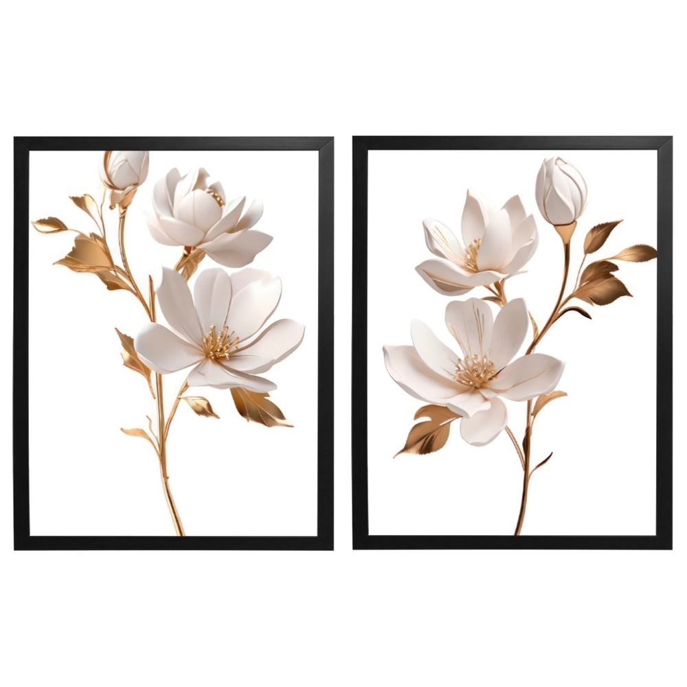 Kit 2 Quadros: Duo Floral Dourado