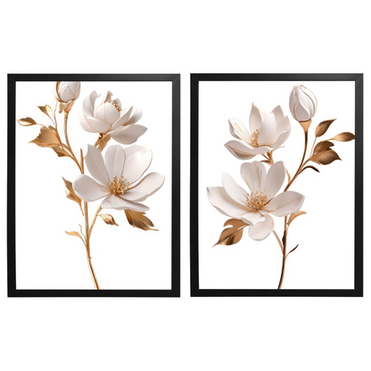 Kit 2 Quadros: Duo Floral Dourado