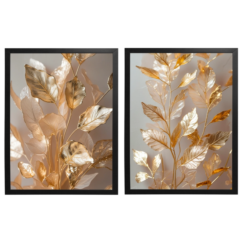 Kit 2 Quadros: Floral Ouro Botânico - 60x80