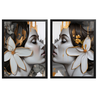 Kit 2 Quadros: Floral - Arte Moderna em Tons Neutros