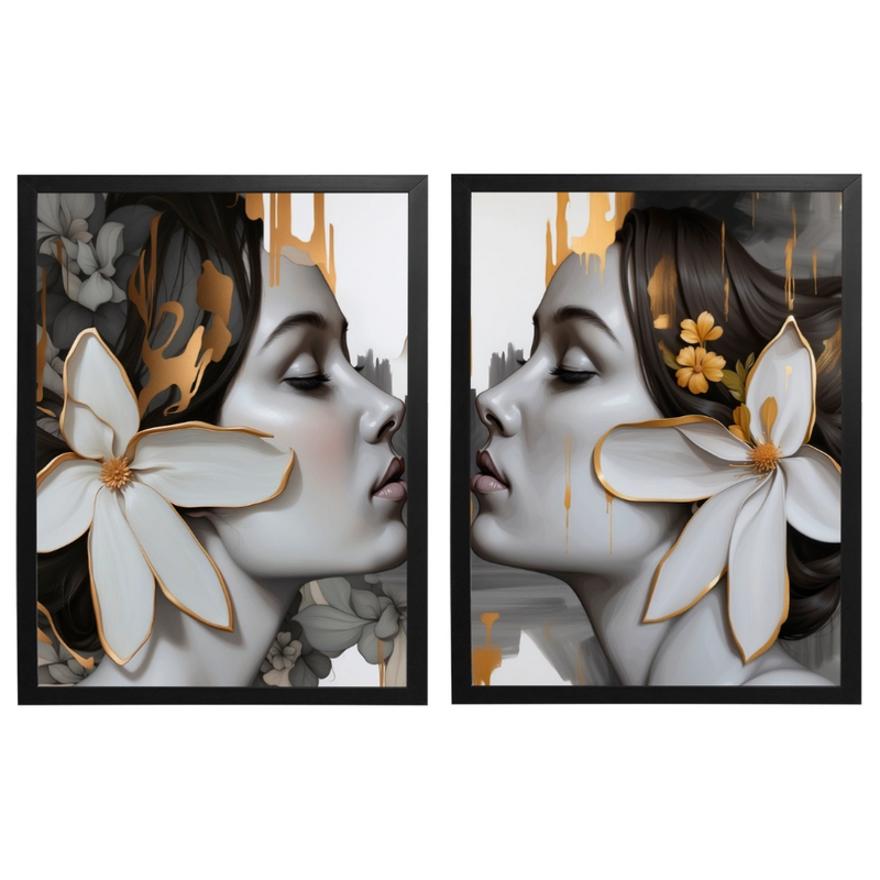 Kit 2 Quadros: Floral - Arte Moderna em Tons Neutros