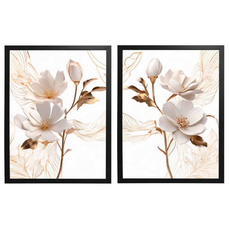 Kit 2 Quadros: Floral Elegância Fluida