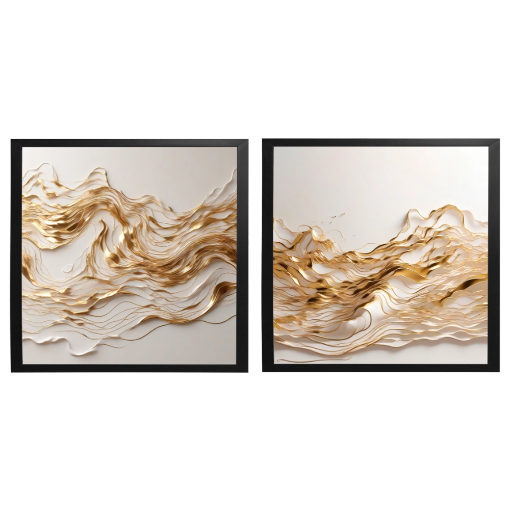 Kit 2 Quadros: Fluxo Dourado