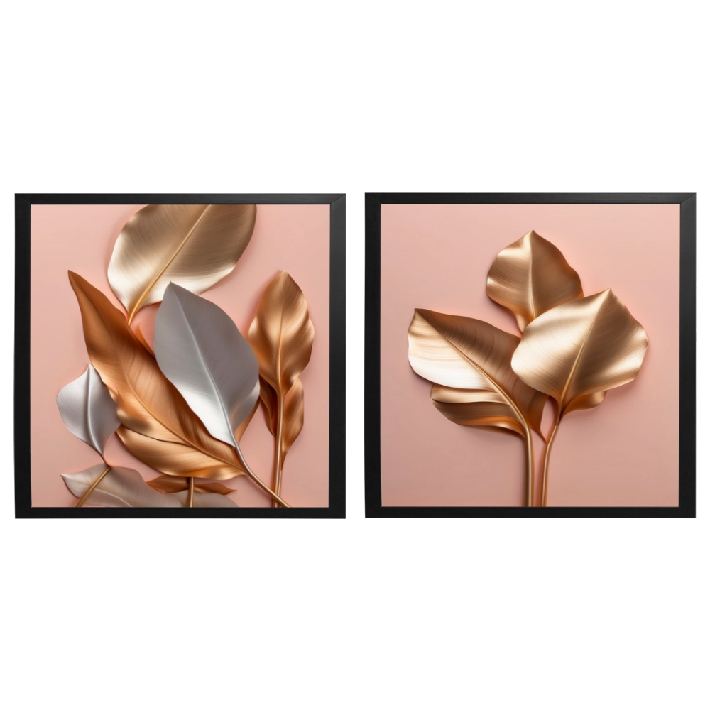 Kit 2 Quadros: Floral Metálico Gracioso