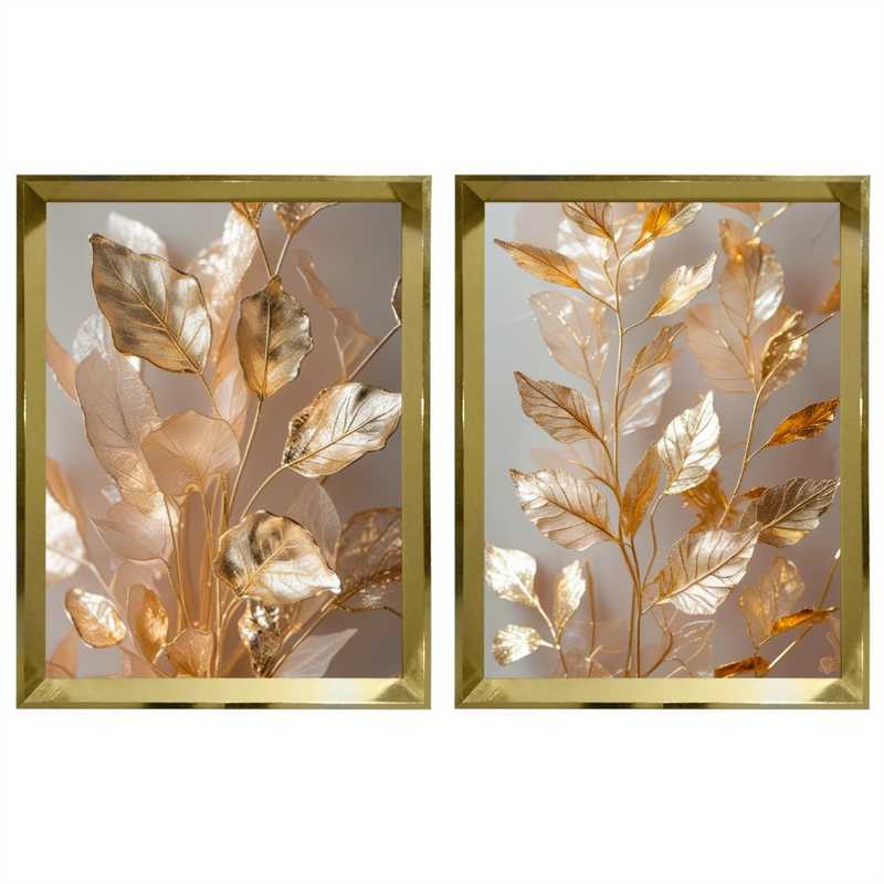 Kit 2 Quadros: Floral Ouro Botânico - 60x80