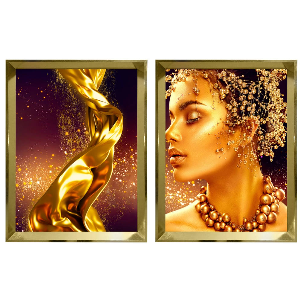 Kit 2 Quadros: Luxo Dourado