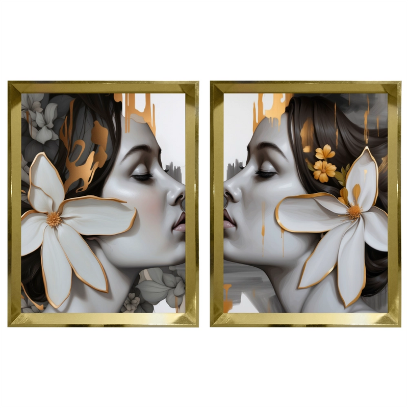 Kit 2 Quadros: Floral - Arte Moderna em Tons Neutros