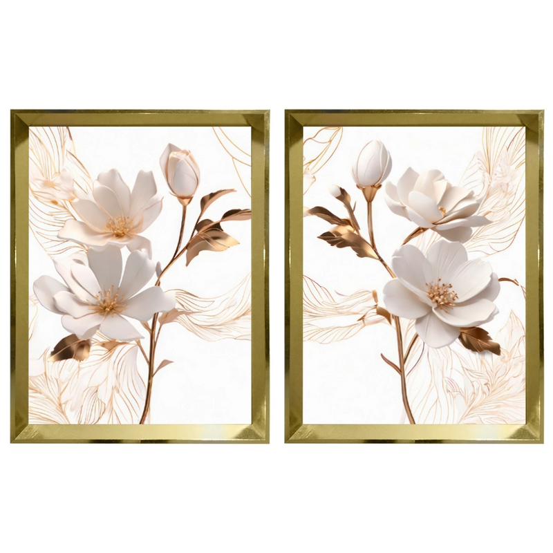 Kit 2 Quadros: Floral Elegância Fluida