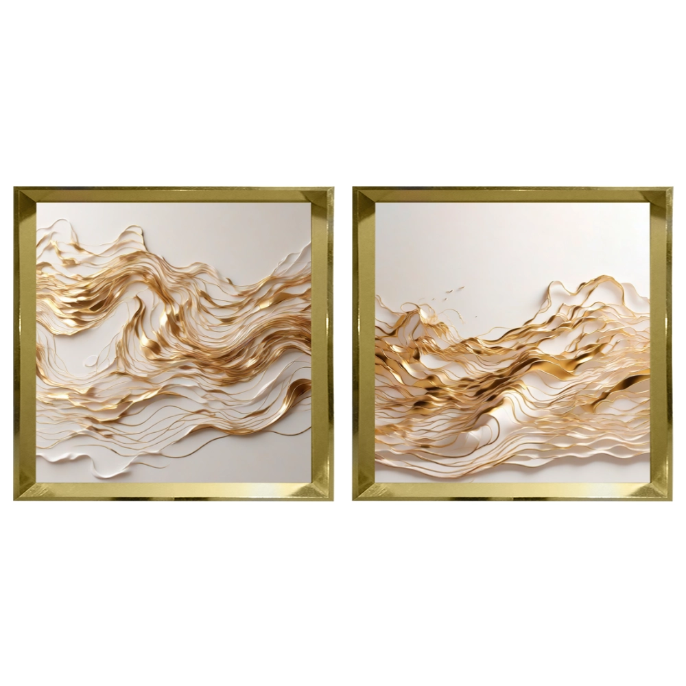 Kit 2 Quadros: Fluxo Dourado