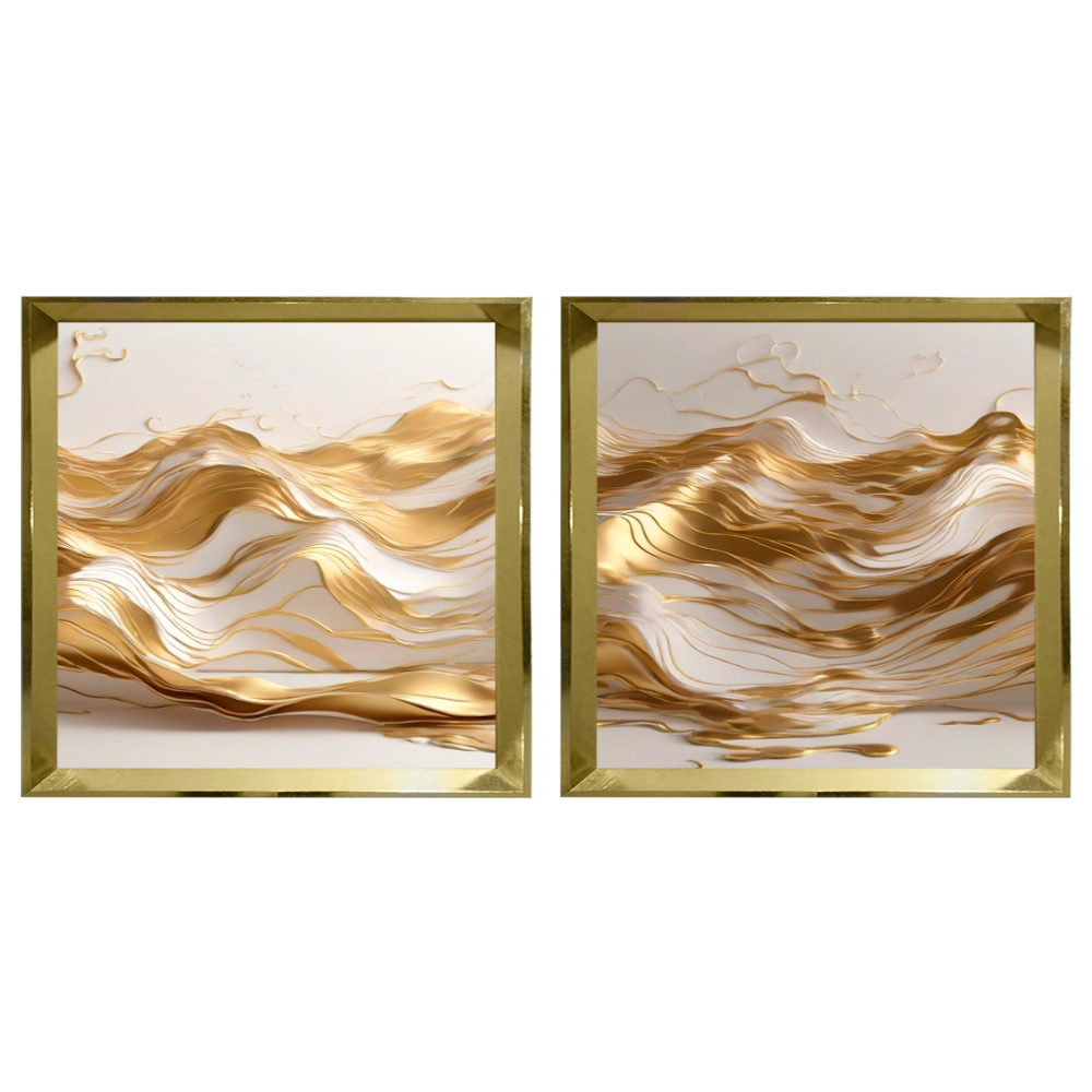 Kit 2 Quadros: Onda Dourada- Ondulações