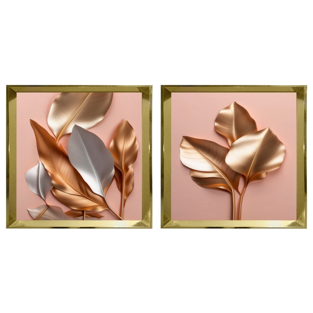 Kit 2 Quadros: Floral Metálico Gracioso