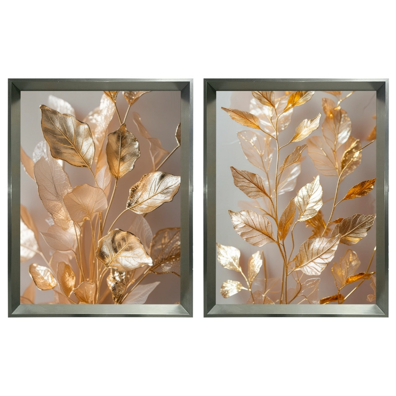 Kit 2 Quadros: Floral Ouro Botânico - 60x80