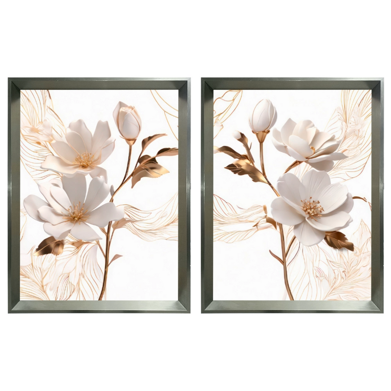 Kit 2 Quadros: Floral Elegância Fluida