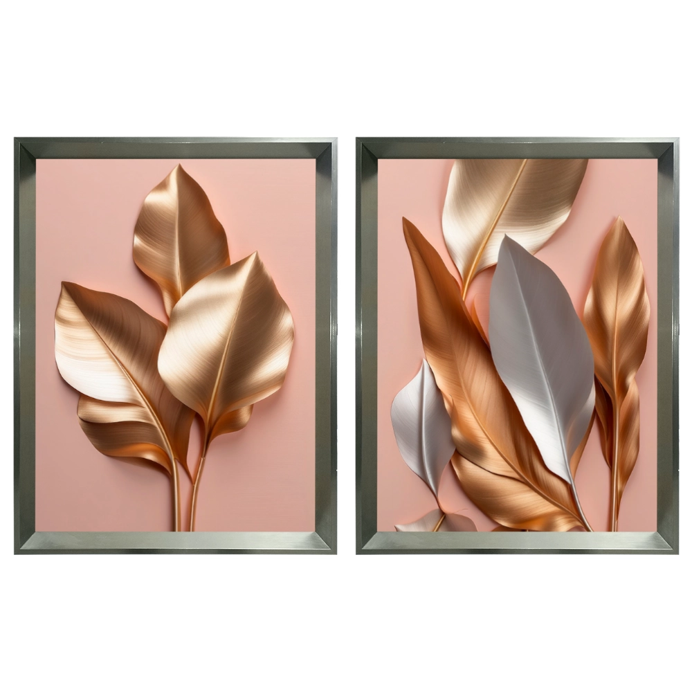 Kit 2 Quadros: Floral Ouro e Rosé