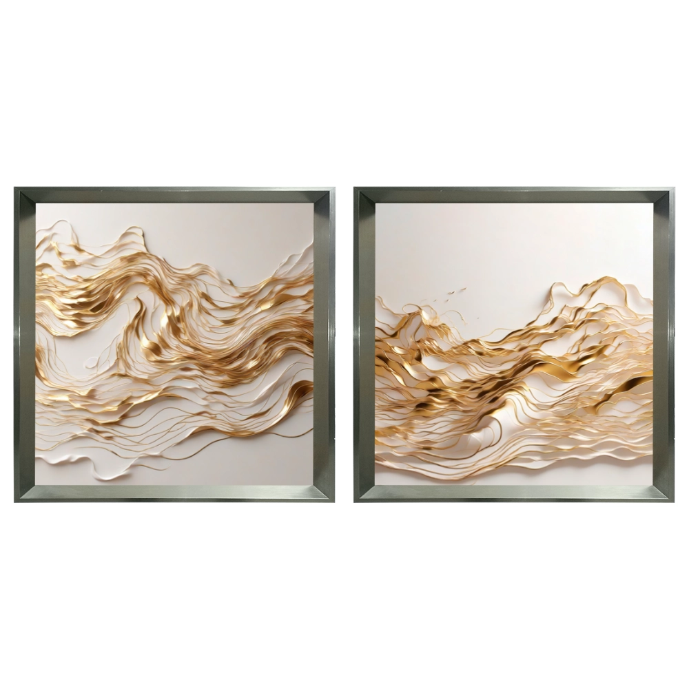 Kit 2 Quadros: Fluxo Dourado