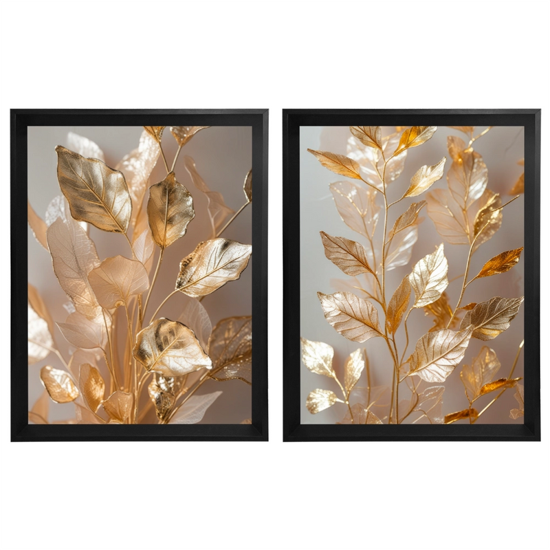Kit 2 Quadros: Floral Ouro Botânico - 60x80